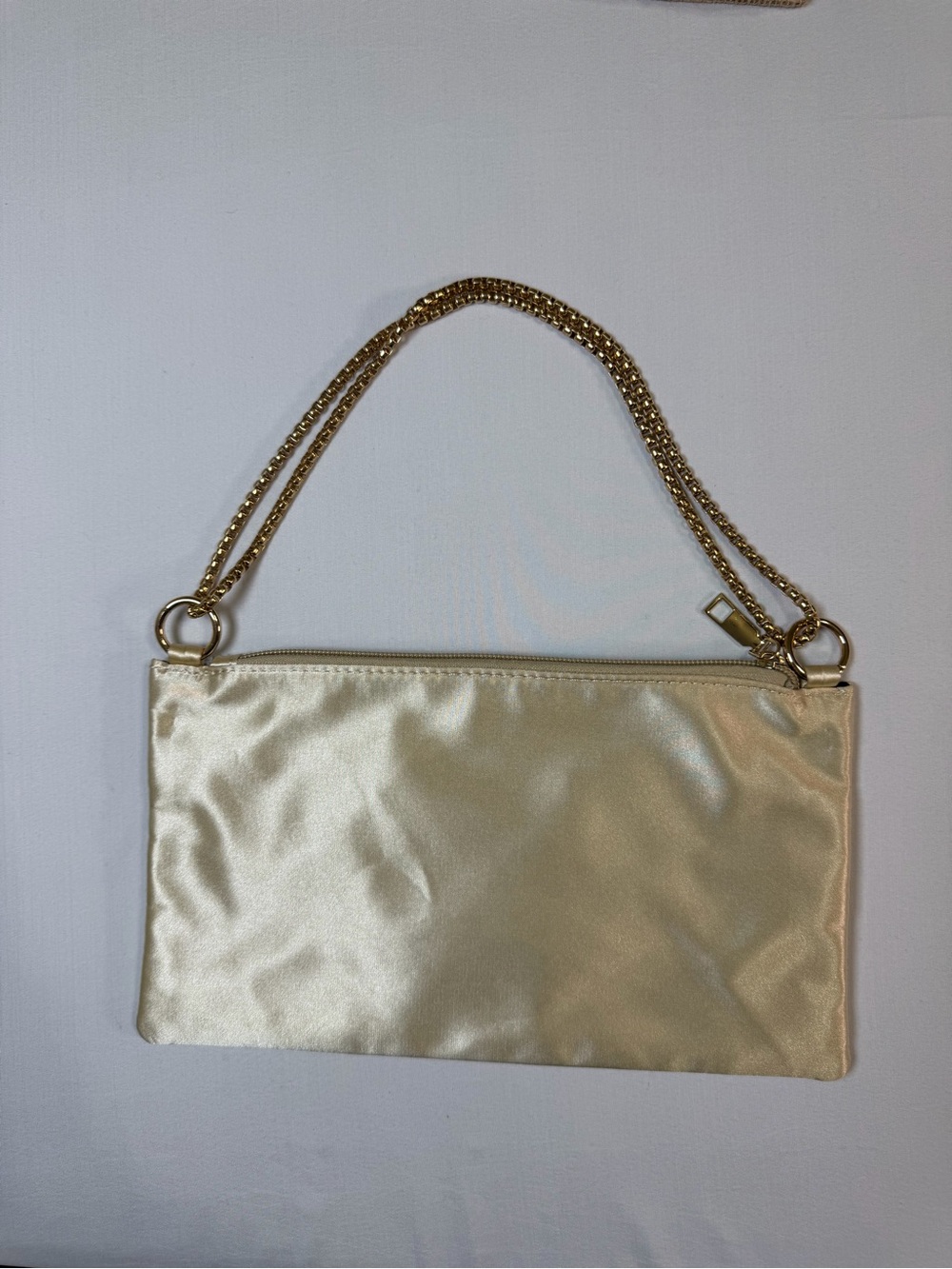 Gold Satin Chain Strap/ Minimalist Evening Bag